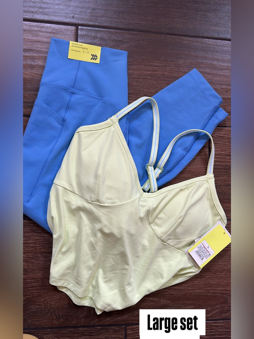 Women’s Light green Tank Bra with Blue Leggings Set